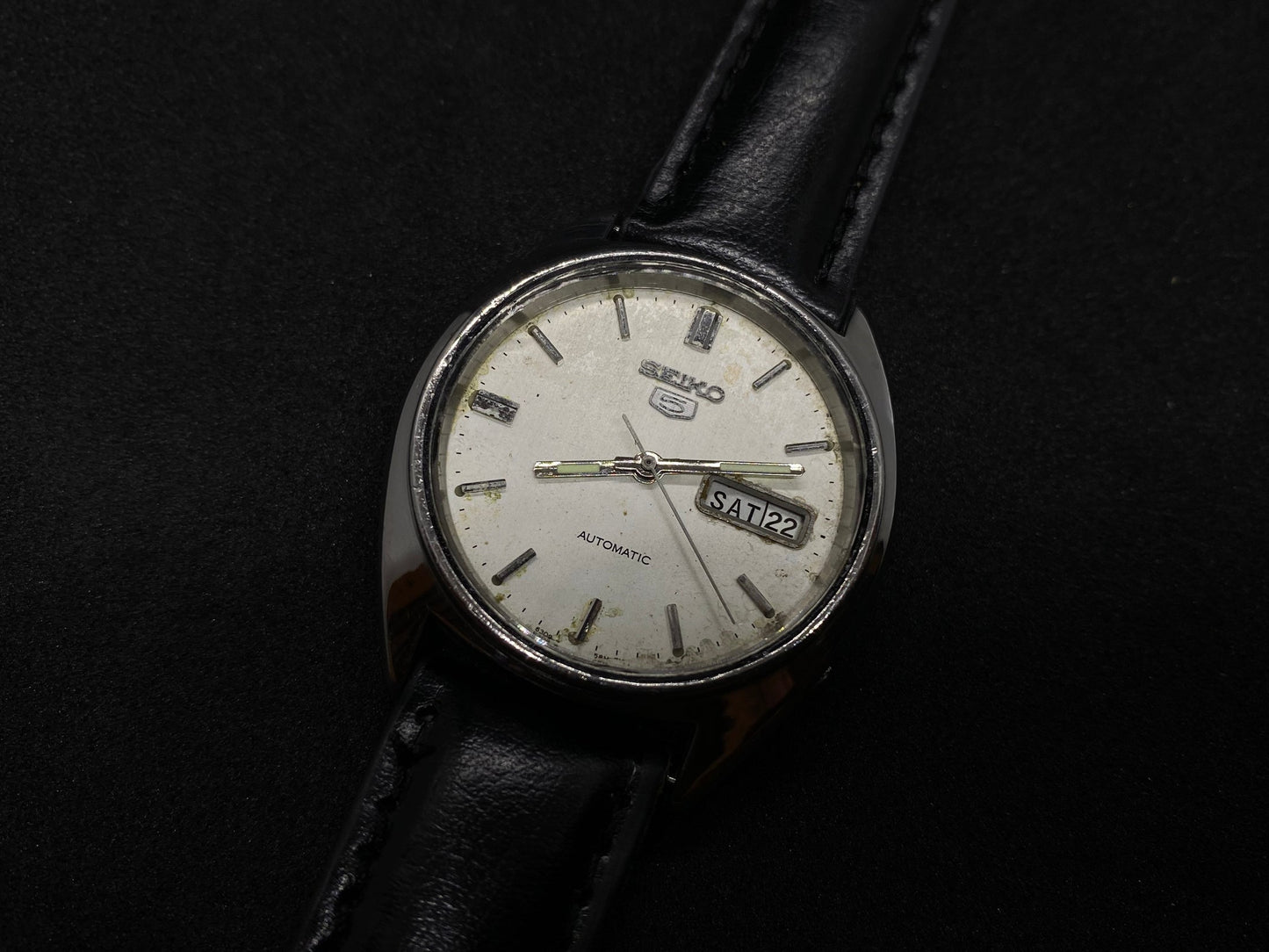 Seiko Automatic Leather Strap - White Silver Dial