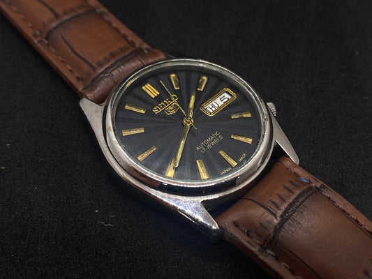 Seiko 5 Mechanical Automatic - Black Dial Gold Indices