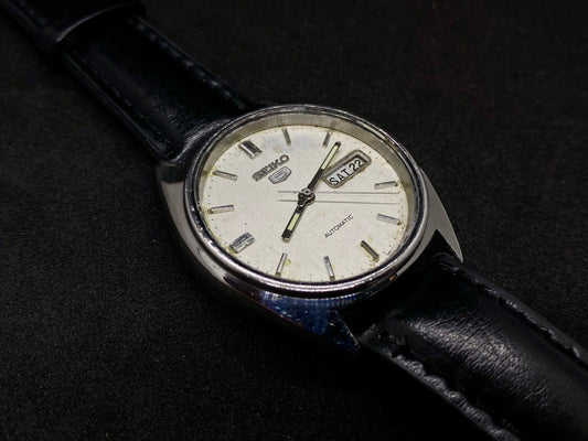 Seiko Automatic Leather Strap - White Silver Dial
