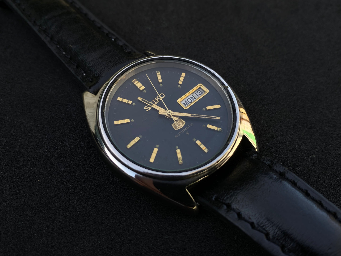Seiko Automatic Leather Strap - Black Dial